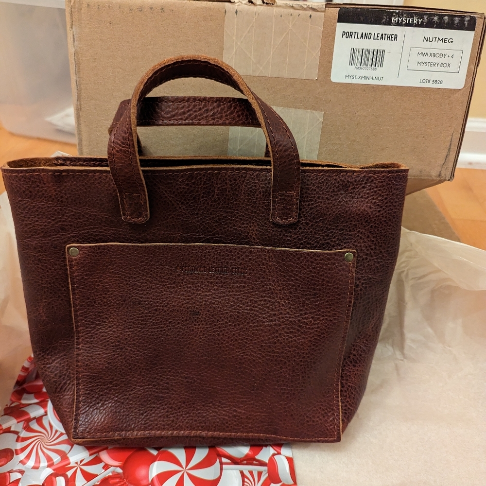 Never used Portland Leather mini zipper tote crossbody in Nutmeg
